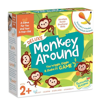 Peaceable Kingdom Deluxe Monkey Around First Game for Toddlers | Deluxe active first game for toddlers—dance and play with beanbag banana and maraca. Cooperative bonding, ages 2+ - style: Deluxe