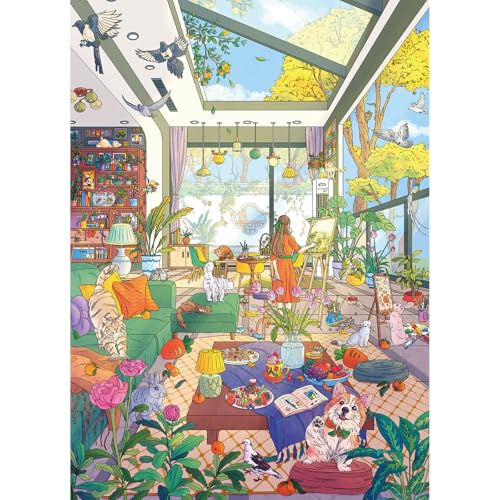 1000 Piece Jigsaw Puzzles for Adults,Sunny Art Studio Puzzle with 1:1 HD Poster, Precise Interlocking, Letter Markings on Back, Dust-Free, Stress Relief & Ideal Family Game Gift - color: Sunny Art Studio