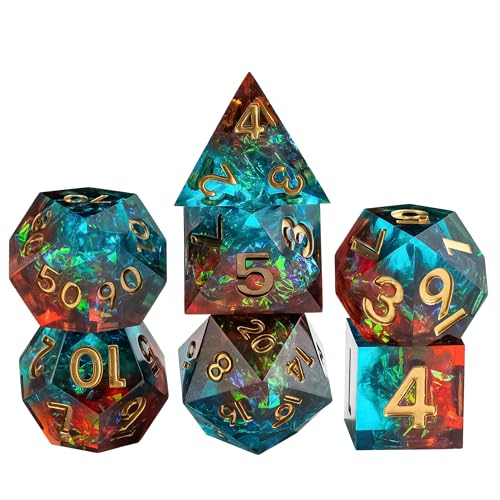 7PCS DND Dice Set,Handmade Sharp Edge Dice Set D&D RPG Polyhedral Die,for Dungeons and Dragons TTRPG Games Roleplaying Games Pathfinder,with Gift Box(Blue with Brown) - color: Starry Sky(blue With Brown)