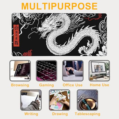 Large Mouse Pad Black and White Japanese Dragon Waterproof Extra Large Mousepad with Stitched Edges Non-Slip Rubber Base Computer Protector Desk Pad for School Office Home 35.4"X 15.7" - color: Fantasy Castle Night