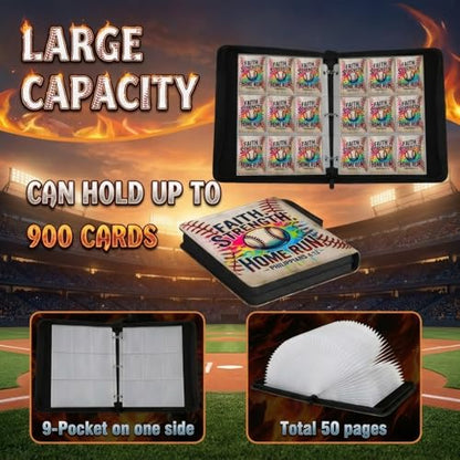 Trading Card Binder 9 Pocket, Colorful Baseball Card Binder Holds 900 Cards with 50 Removable Sleeves, Waterproof PU Leather with Zipper Card Collector Album Book Compatible with TCG Cards - color: Colorful Baseball