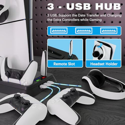 PS5/Slim/Pro Stand for PlayStation 5 Disc & Digital Console, PS5 Cooling & Charging Station, PS5 Controller Charger Incl.3 Level Fan,Headset, PS5/Slim/Pro Accessories Comes 3 USB Ports - color: Black-1