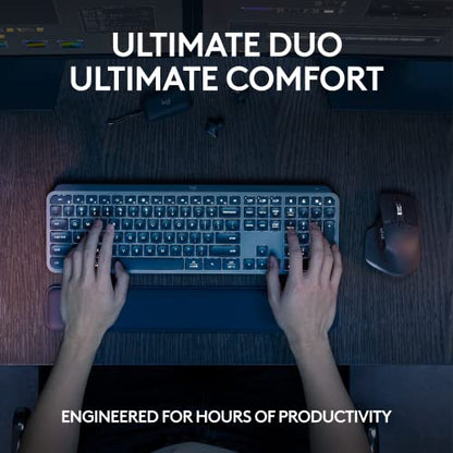Logitech MX Keys S Combo - Performance Wireless Keyboard and Mouse with Palm Rest, Customizable Illumination, Fast Scrolling, Bluetooth, USB C, for Windows, Linux, Chrome, Mac,Color Graphite.