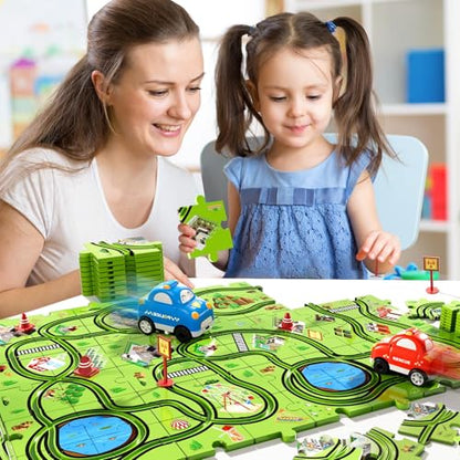 Beby Buty 48PCS Puzzle Race Track Car Set for Toddlers Kids Boys, Toddler Toys Birthday Gifts for 3 4 5 6 Years Old Boys and Girls, Floor Puzzle Tracks Car Toys for Ages 3-5 4-6 - style: 48 PCS City Theme