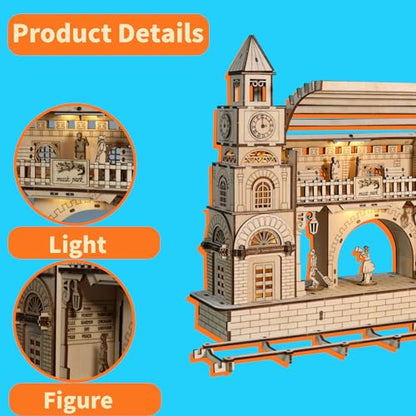 Music Park 3D Wooden Puzzle, Big Ben Clock | Real working Big Ben clock wooden model kits for adults. Craft kits. Christmas and birthday gift for adults. - color: Station