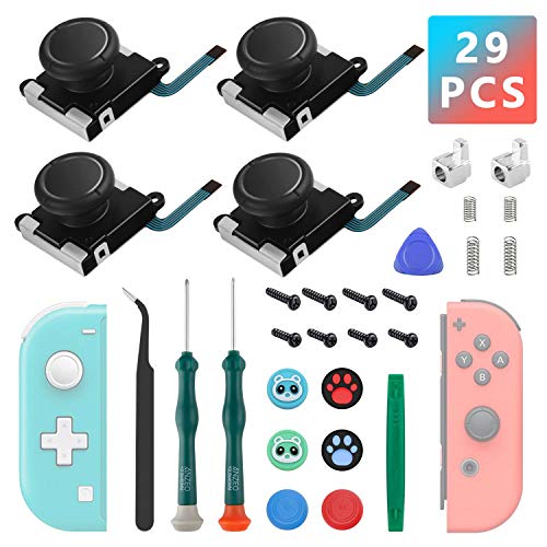 LONANDY 4 Pack Joycon Joysticks, Replacement Joystick Analog Thumb Sticks for Nintendo Switch, Switch Lite & Switch OLED, Joycon Repair Kit Replacement Parts Include Thumb Grips, Metal Lock Buckles - color: Black 4 Pack
