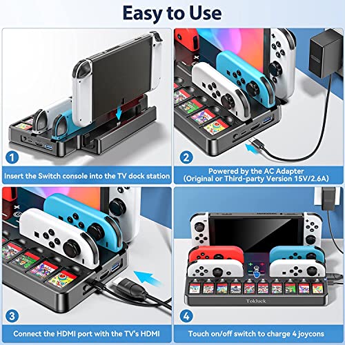 Switch Docking Station for TV with Controller Charger, Replacement for Switch TV Dock with HDMI Adapter, SW Base Station Portable Charging Dock with 10 Game Slots - size: S-Black-Switch 1