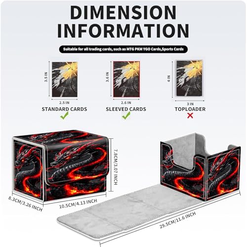 PU Leather Deck Box for MTG Commander Cards, Fits 100+ Double Sleeved Cards, Secure Magnetic Trading Card Storage Case for TCG CCG,Fiery Black Dragon - color: Fiery Black Dragon