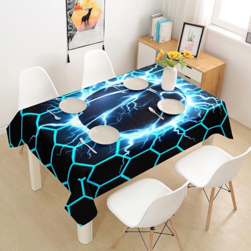 Manfei Gaming Sports Tablecloths,Neon Blue Honeycomb Table Cloth Basketball Table Cover for Teens Adults Soft Table Accessories for Dining Decor,Rectangle 55"x87" - color: Blue, size: 55" x 87"