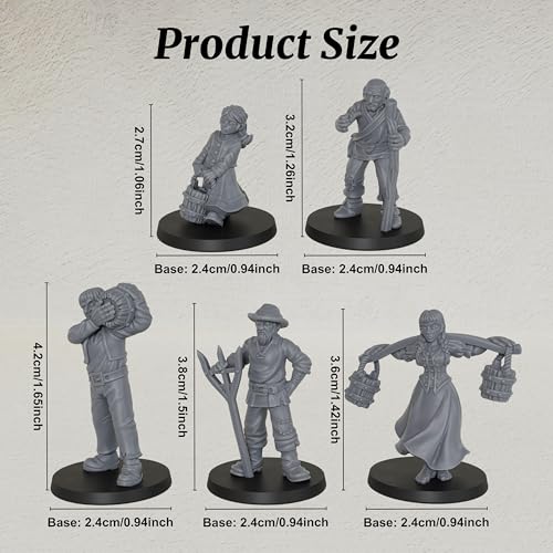 Fantasy TTRPG Village Life Scenery, 25mm Scale Unpainted Resin Civilian NPCs for Tabletop RPG Game, Townsfolk Commoner Miniatures 5pc Set - 1:64 Scale RPG Accessory, Villager NPC AS972