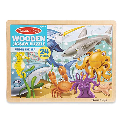 Melissa & Doug Under The Sea Ocean Animals Wooden Jigsaw Puzzle with Storage Tray (24 pcs) - style: Under the Sea Ocean Animals