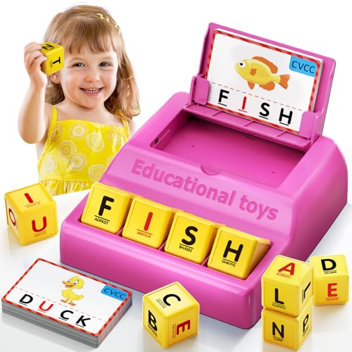 Montessori Matching Letter Game for Kids Ages 3-8 | Educational Learning Spelling Toys with Storage Function | Christmas Birthday Gifts for 3 4 5 6 Year Old Boys & Girls | Larger Pink (50% Bigger) - style: Big Size-Pink