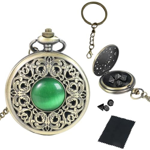 Mini DND Dice Set with Watch Shell and Keychain, Portable 7PCS Polyhedral Metal Dice Set Perfect for Dungeons and Dragons Gifts, MTG, Role Playing Board Games Accessory (Ancient Silver) - color: Ancient Silver