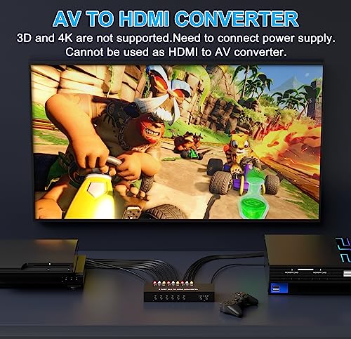 LVY 6 Port RCA AV to HDMI Converter - 720/1080P Support, 16:9/4:3 Switcher - Compatible with Wii, N64, PS2, PS3, VHS, VCR, DVD Players (6AV Input, 1 HDMI Output) - style: 6AV to HDMI Converter
