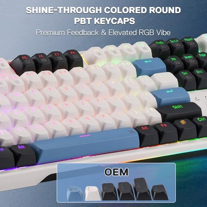 Redragon K668 Wired Gasket RGB Gaming Keyboard, 108 Keys Mechanical Keyboard w/Extra 4 Hotkeys, Upgraded Hot-swappable Socket, Sound Absorbing Foam, Mixed Color Keycaps, Custom Linear Switch - color: Glacier Azure