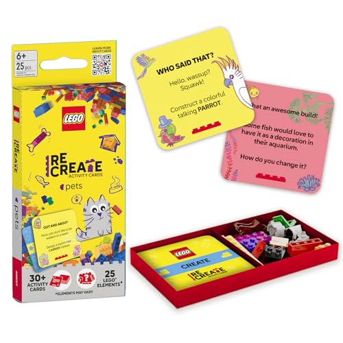LEGO Recreate Activity Cards – Pets | Creative Pet Themed Building Game with 30+ Activity Cards & 25 LEGO Elements | Ages 6+ - style: Pets