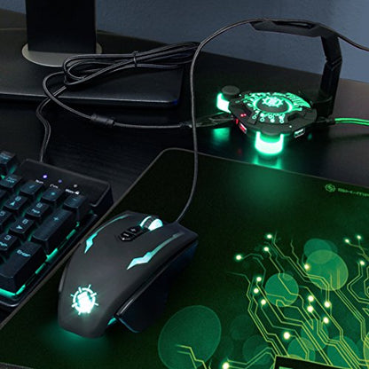 ENHANCE LED Gaming Mouse Bungee Cord Holder with 4-Port USB Hub - Green Lighting - Cable Management & Increased Accuracy for Pro eSports & Competitive Games