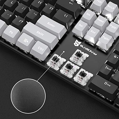 Merdia LED Backlit Full Size Wired Mechanical Gaming Keyboard | Black Switch 104 Keys US Layout Hot Swappable Full Size Mechanical Keyboard | White LED Backlit PC Gaming Keyboards (Black & Grey Color) - color: Black Switch Black & Grey