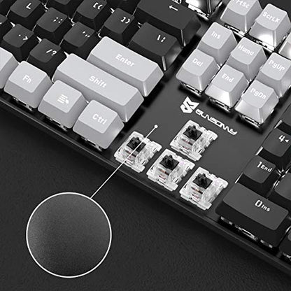 Merdia LED Backlit Full Size Wired Mechanical Gaming Keyboard | Black Switch 104 Keys US Layout Hot Swappable Full Size Mechanical Keyboard | White LED Backlit PC Gaming Keyboards (Black & Grey Color) - color: Black Switch Black & Grey