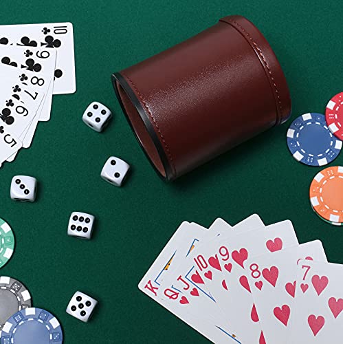 Leather Dice Cup Set Felt Lining Quiet Shaker with 5 Dot Dices for Farkle Yahtzee Games,Brown - color: Brown
