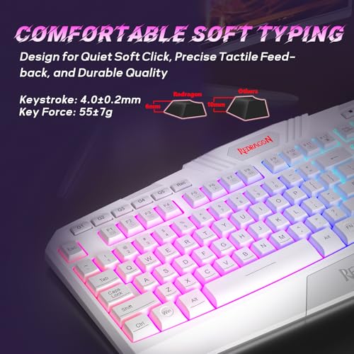 Redragon Updated Programmable Gaming Keyboard and Mouse, RGB Backlit Keyboard Mouse with Software, Independent Macro Record Keys, Value Combo Set, White - S101-3 PRO - color: White