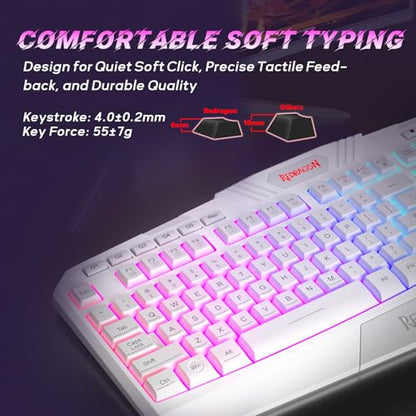 Redragon Updated Programmable Gaming Keyboard and Mouse, RGB Backlit Keyboard Mouse with Software, Independent Macro Record Keys, Value Combo Set, White - S101-3 PRO - color: White