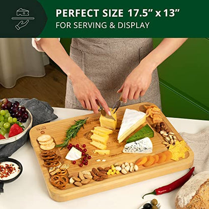 ROYAL CRAFT WOOD Extra Large Cheese Board - Bamboo Cheese Board and Knife Set - Charcuterie Board Set, Charcuterie Platter & Serving Tray - style: 4-6 Guests