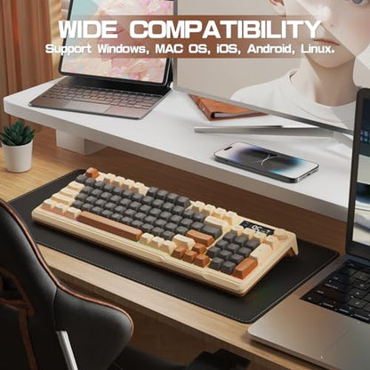 LexonElec M96 Wireless Gaming Keyboard,Knob Control Bluetooth/2.4G Wireless Mechanical Feeling Keyboard,RGB LED Backlit with Display Screen, PBT Keycap, 3000mAh, 94-Key Layout for Win/Mac(Coffee) - color: Coffee