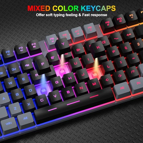 BlueFinger RGB Gaming Keyboard and Backlit Mouse Combo, USB Wired, LED Gaming Set for Laptop PC Computer Game and Work(Gray & Black) - color: Gray & Black