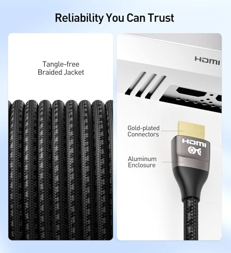 Cable Matters Premium Braided 48Gbps 8K HDMI Cable, 3.3ft/1m | 8K@60Hz, 4K@240Hz, HDR, Graphite Black, Compatible with PS5, Xbox Series X/S, RTX/RX GPUs, Apple TV - size: 3.3 ft