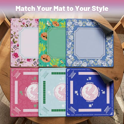 Anti Slip Mahjong Mat for Table 32.4" x 32.4" - Noise Reduction Rubber Base Game Mat with Carrying Bag, Waterproof Portable Table Cover for Poker/Cards/Board Games/Tile Games-Pink - color: Fl-pink