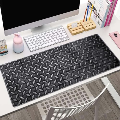 Black Grey Iron Texture XL Mouse Pad,Large Mouse Pad Gaming 31.5 x 11.8 in Mouse Mat Desk Pad,Extended Keyboard Mousepad Large Desk Mat with Non-Slip Rubber Base and Stitched Edge for Home Office - color: Black Grey Iron Texture