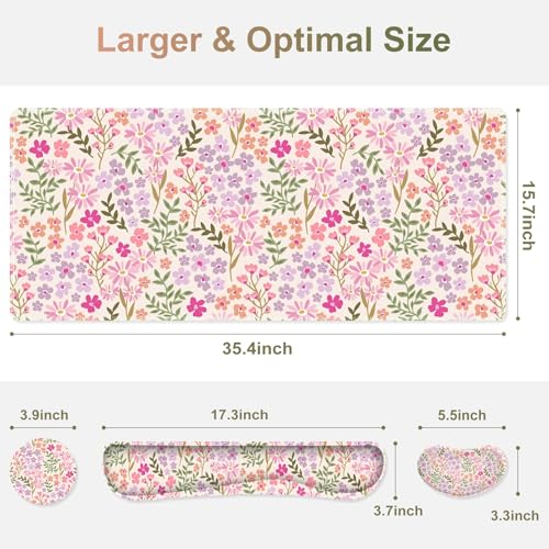 Large Gaming Mouse Pad Set, Ergonomics Keyboard Desk Mat with Memory Foam Wrist Rest, Computer PC Extended Game Mousepad, Non-Slip Desk Matt Easy Typing Pain Relief I Artistic Colroful Flowers - color: Artistic Colroful Flowers