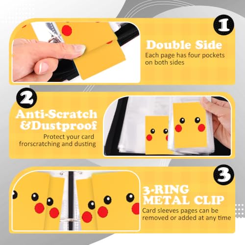 4 Pockets Trading Card Binder, 400 Card Holders with 50 Removable Sleeves, Portable Card Binder Album with zipper, Card holder Book for Game, Sport Collection (Bright yellow) - color: Bright yellow
