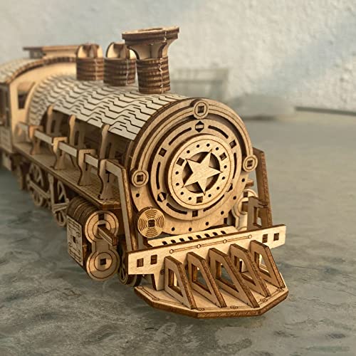 Express Train - DIY 3D Wooden Puzzle Model Kit - Laser Cut Wooden Puzzle Craft Kit, Brain Teaser Educational Building Model Toy for Kids -Mechanical Train Model Kits