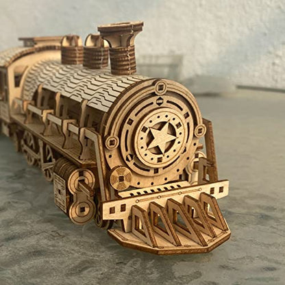 Express Train - DIY 3D Wooden Puzzle Model Kit - Laser Cut Wooden Puzzle Craft Kit, Brain Teaser Educational Building Model Toy for Kids -Mechanical Train Model Kits