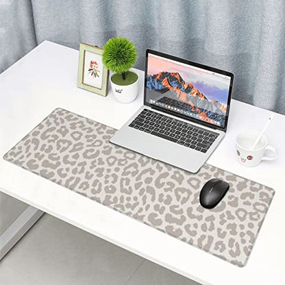 Leopard Print Gaming Mouse Pad Large Cheetah Desk Mat, 31.5x11.8in, XL | Extended Big Mousepad, Waterproof Smooth Surface, Non-Slip Rubber Base, Stitched Edges, For Keyboard Mouse, For Home Office - color: Grey Leopard Print