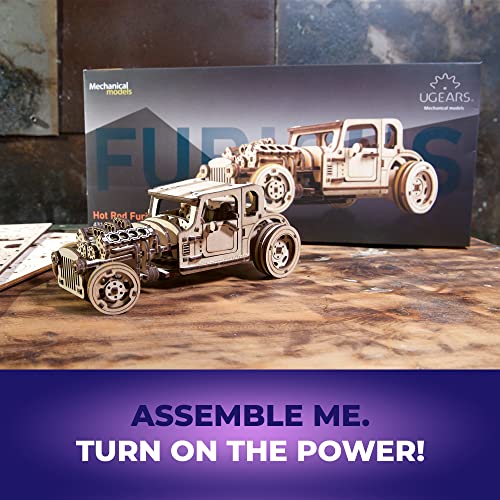 UGEARS 3D Car Model Puzzle - Hot Rod Furious Mouse with Innovative Dual Engines - 3D Wooden Puzzles for Adults and All Family- Realistic Scaling Hot Rod Model Car Kits to Build - 3D Puzzle Model Kits - style: Hot Rod Furious Mouse