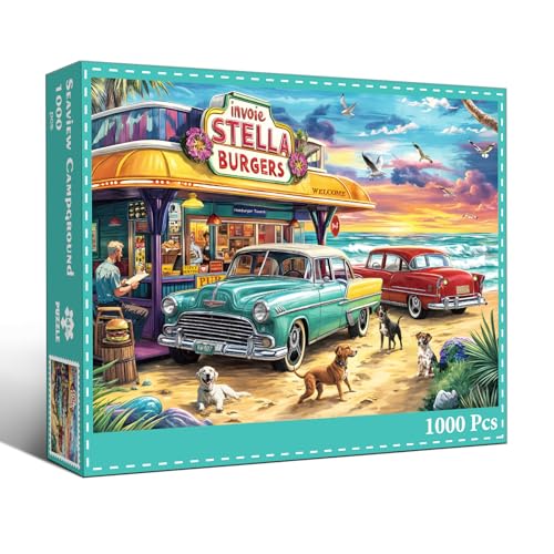 Puzzles for Adults 1000 Pieces,Seaview Campground Jigsaw Puzzle with 1:1 HD Poster, Perfect Interlocking No Dust, Stress Relief Ideal Gift for Family Games - color: Seaview Campground