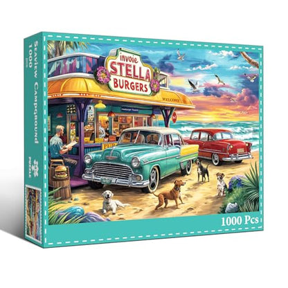 Puzzles for Adults 1000 Pieces,Seaview Campground Jigsaw Puzzle with 1:1 HD Poster, Perfect Interlocking No Dust, Stress Relief Ideal Gift for Family Games - color: Seaview Campground