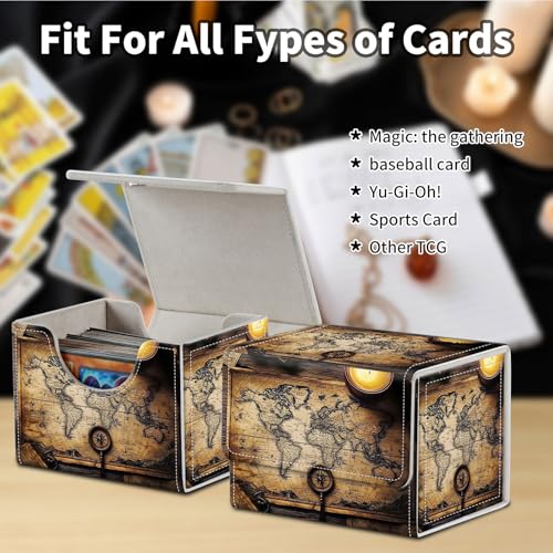 Stylish MTG Deck Box for 110+ Cards, Magnetic Commander Deck Case with Bonus Game Card Pouch, Durable Storage for TCG and Sleeved Magic Cards, An Old Map - color: An Old Map