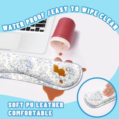 Blue Rose Desk Mat Set White Floral Large Mouse Pad with Wrist Rest 4in1 Desk Mat for Desktop Ergonomic Computer Desk Arm Wrist Anti-Slip Computer Ergonomic Mouse Pad Home Office Gaming - color: Blue Rose