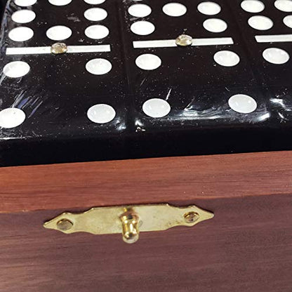 Marion Double 9 Domino Set (55 Tiles) Jumbo Tournament Professional Size with Spinners in Dovetailed Sheesham Wood Box (Black) - color: Black