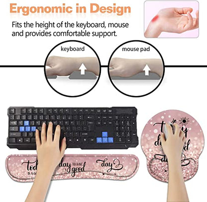 Keyboard Wrist Rest + Mouse Pad Wrist Support Set with Coasters, Today is a Good Day to Have a Good Day Inspirational Quote with Non-Slip PU Base Ergonomic Mousepad for Home Office Working Studying - color: Today is a Good Day to Have a Good Day Inspirati