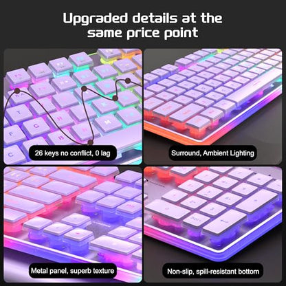 Camiysn Creamy Gaming Keyboard and Mouse, Purple 104 Keys RGB and 6 Speed RGB Mouse Combo, Pudding Keycaps Silent Computer Keyboard for Computer/PC/Laptop/Mac/Windows/Office - color: Purple
