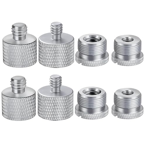 Mic Stand Adapter Set 8 pieces Metal Microphone Stand Screw Thread Adapter 5/8 Female to 3/8 Male 3/8 Female to 5/8 Male 5/8 Female to 1/4 Male 1/4 Female to 5/8 Male Tripod Adapter ADP03 Slvr - color: ADAPTER SILVER