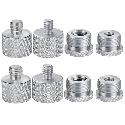 Mic Stand Adapter Set 8 pieces Metal Microphone Stand Screw Thread Adapter 5/8 Female to 3/8 Male 3/8 Female to 5/8 Male 5/8 Female to 1/4 Male 1/4 Female to 5/8 Male Tripod Adapter ADP03 Slvr - color: ADAPTER SILVER