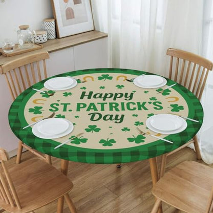 Famame Happy St. Patrick's Day Frame Round Fitted Tablecloth with Elastic Protector Table Kitchen Dinner Waterproof Oil-Proof Table Covers Fits 40"-44", Small - color: Happy St. Patrick's Day Frame, size: Small (40"-44")