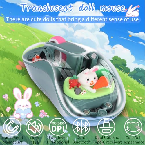 elec Space Cute Wireless USB C Mouse - Bluetooth Triple Mode Rechargeable Cartoon Mouse for Laptops, iPads & MacBook Air/Pro - Silent Operation, Portable Design, Unique Magnetic Character (Green) - color: green
