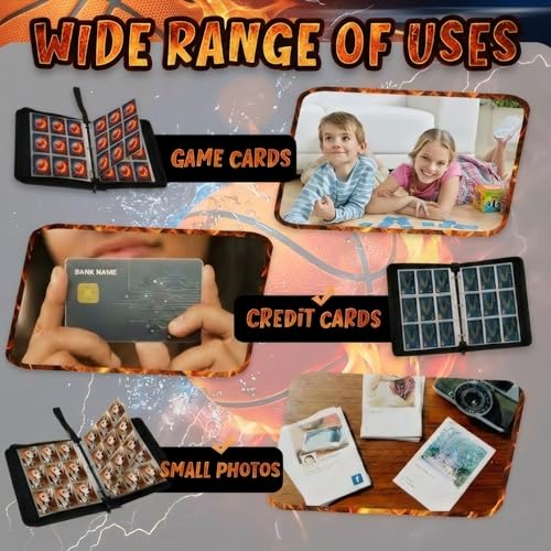 Trading Card Binder 9 Pocket, Basketball Card Binder Holds 900 Cards with 50 Removable Sleeves, Waterproof PU Leather with Zipper Card Collector Album Book Compatible with TCG Cards - color: Basketball